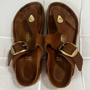 Birkenstock Brown Sandals with Gold Buckle